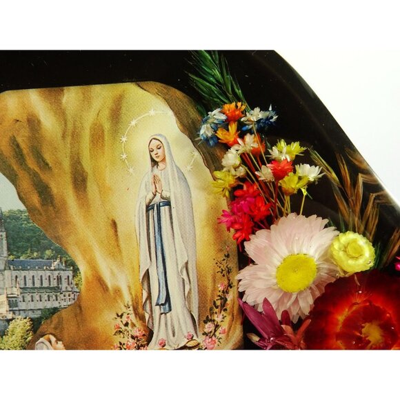 Vintage Our Lady of Lourdes Tabletop Clear Acrylic or Lucite Floral Shrine - Picture 13 of 15